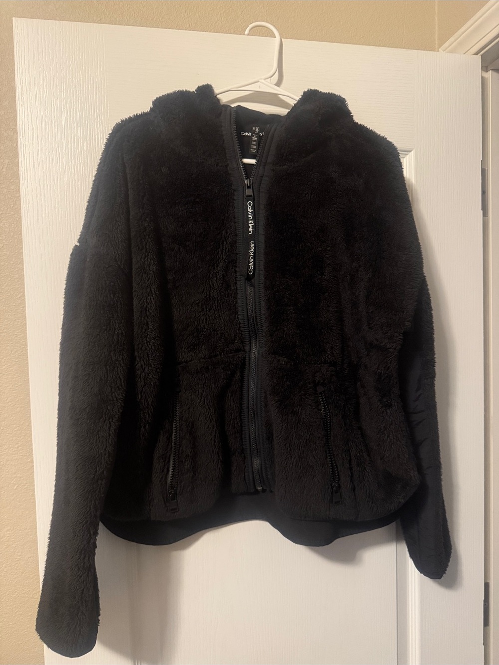 Calvin Klein Black Plush Hooded Zip Jacket